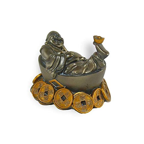 Lachineuse - Statuette Bouddha Rieur Fortune - Statue Bouddha Allongé 11 cm Coloris Doré & Bronze - Décoration Feng Shui - Objet Déco Zen Chinoise pour...