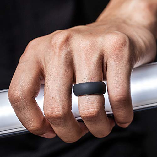 Thunderfit Mens Silicone Wedding Rings Wedding Bands - 7 Pack (Black, Dark Grey, Camo, Navy Blue, Silver, Glow In The Dark, Blue Camo, 10.5-11 (20.6Mm)) #TOP2