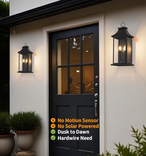 Image of Dusk to Dawn Outdoor Wall Lantern, Black Modern Exterior Lights,2 Pack 22''