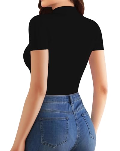 HERLOLLYCHIPS Mock Neck Tops for Women Basic Short Sleeve Tight Summer Sexy Dressy Casual Summer T-Shirts3