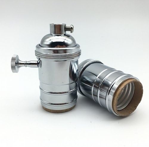 Solid Brass Light Socket 6 Finishes Vintage Industrial Lamp Holder With Knob Switch E26/E27 - (Color: Chrome Base Type: E26)