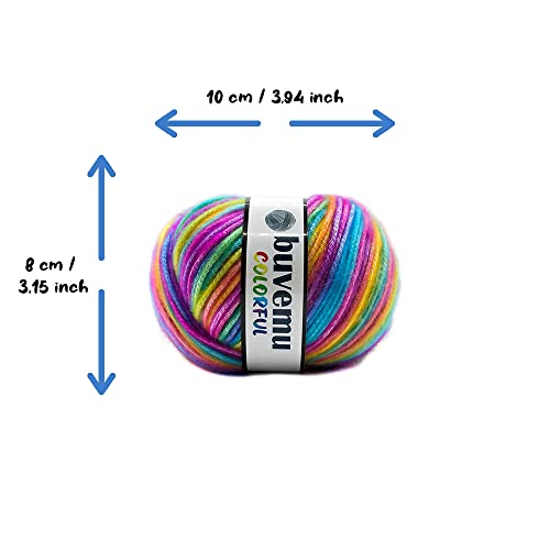 Buvemu Colorful Self-Striping Multicolor Fuzzy With Subtle Sheen Yarn,%56 Polyester%44 Acrylic, Each 1.76Oz (50 Gr)/ 125Yds(115M)(4 Balls) (Rainbow - Blue, Purple, Green, Yellow, Orange, Pink) #TOP5