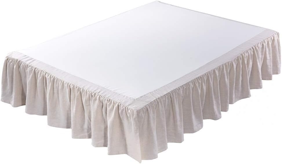 Meadow Park Washed French Linen Bed Skirt, Dust Ruffle, Cal King Size 72" W x 84" L, Drop 16", Super Soft, Ruffle Style, Natural Color