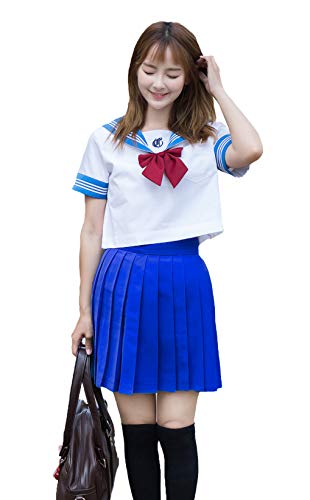 Beautifulfashionlife Women's Japan School Plus Size Plain Pleated Summer Skirts (L,Light Blue)