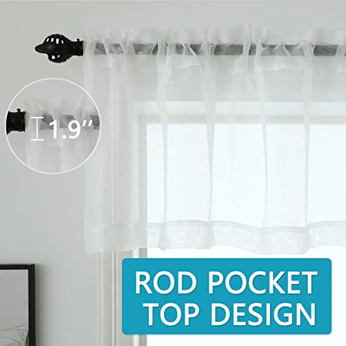 White Sheer Valances For Windows - Light Filtering Semi Sheer Valances For Living Room/Bedroom/Kitchen/Bathroom/Cafe - Transparent Window Valance Curtains With Rod Pocket 2 Panels 52X18 Inches Long #TOP2