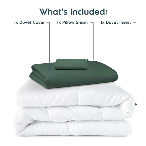 Nestl Twin Duvet Cover Set with Comforter Insert - Forest Green 3 Piece 68x90 Duvet Cover & 1 Pillow Sham with White Quilted Down Alternative Comforter, Ultra Soft, All Season
