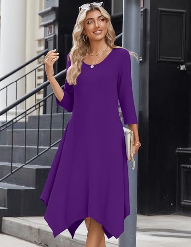 Image of Zeagoo Midi Dresses Women 2026 Dress 3 /4 Sleeve Casual Dresses with Pockets A Line Summer Beach Sundress