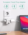 European Travel Plug Adapter, International Power Plug Adapter with 3USB Charging Ports(1 USB C), Travel Essentials to Most of Europe EU Italy France Spain Germany Greece (Type C)