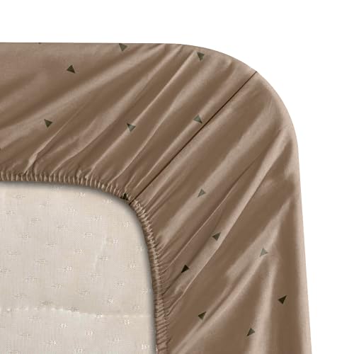 Image of BLISSHOME SoftTouch 150TC Cotton King Size Fitted Bedsheet with 2 Pillow Covers, Silky Smooth Bedding Set, Breathable, Easy Maintain, Geometric Pattern - Mocha Brown (183cm x 198cm + 25cm Drop)