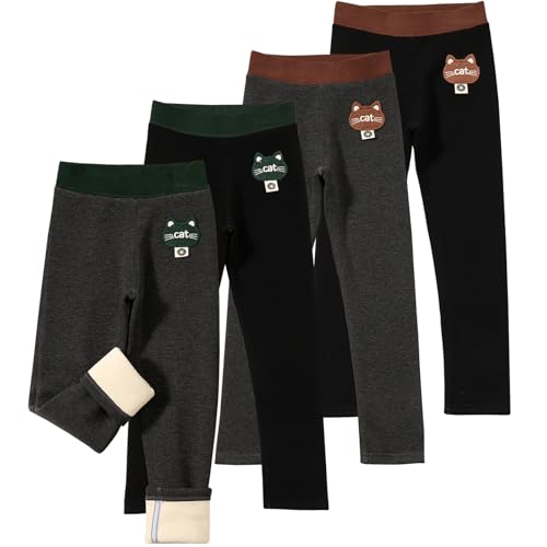 4 pack Girls Winter Fleece Lined Leggings Kids Stretchy Warm Full Length Tights Warm Fleece Pants Toddler Girl