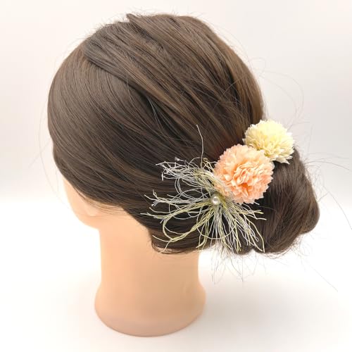浴衣 祭り 着物頭 花アクセサリーセット 和風ヘアクリップ 手作り オリジナル シルクフラワー ヘアアクセサリー (雪歯の色)