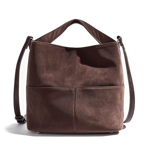 Bolso tipo Bucket marrón para mujer en gamuza sintética miniatura 1