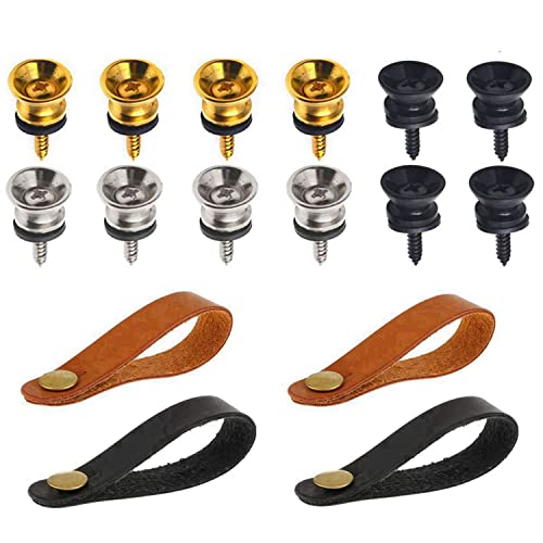 4Pcs Guitar Neck Strap Leather+12Pcs Guitar Strap Locks, Guitar Headstock Tie Compatible With Guitar Button Neck Adapter Accessory #TOP13