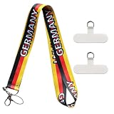 ZEBKEL Laccetto da Collo Germania con 2 Patch - Cordino Cellulare Nero Rosso Oro - Portacellulare con Chiusura di Sicurezza per Smartphone, Chiavi & Badge - Regalo per Tifosi di Calcio Mondiali 2026