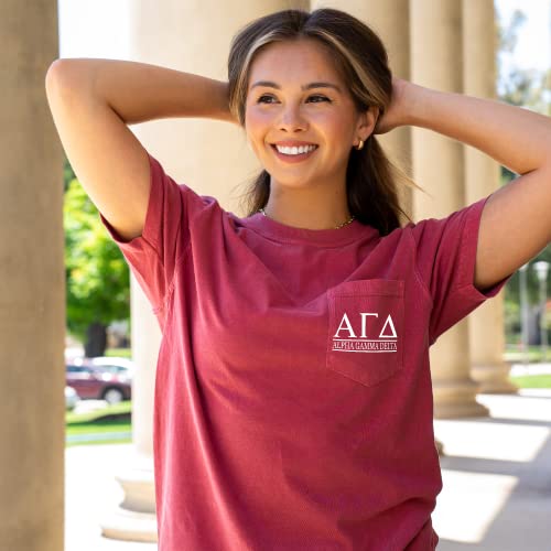 Alpha Gamma Delta Block Letters Pocket T-Shirt, Crimson2