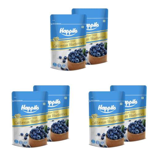 Image of Happilo Premium Dried Californian Blueberries 150g each (Pack of 6), Superfood Whole Berry, Rich in Antioxidant, Vitamins & Fibers