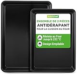 Nutrichef Lot de 2 Plaques à Biscuits Antiadhésives Noires – Ustensiles de Cuisine en Acier au Carbone Non Toxique, Empilables, Parfaits pour Biscuits, Brownies, Roulés – Résistantes au Four