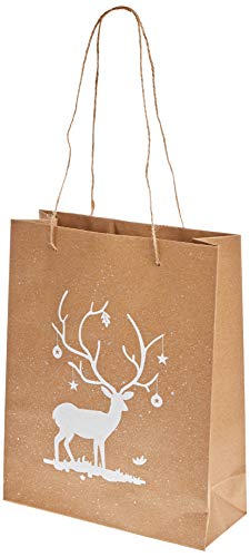 Mopec Kraft, min.6u. Bag 20 x 25 cm White Deer Handles and Glitter, Pack of 6 Units, One Size, 6, 1 count (Pack of 6)