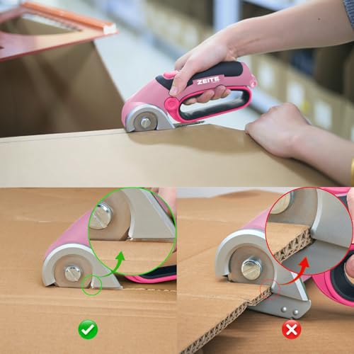 Image of ZEITE 4V Cordless Electric Scissors Cardboard Cutter with 2 x Blades,1 x Storage Case,1 x USB Charging Cable,Rotary Cutter for Box Plastic Carpet Fabric, Easy to Hold and Safety,Pink