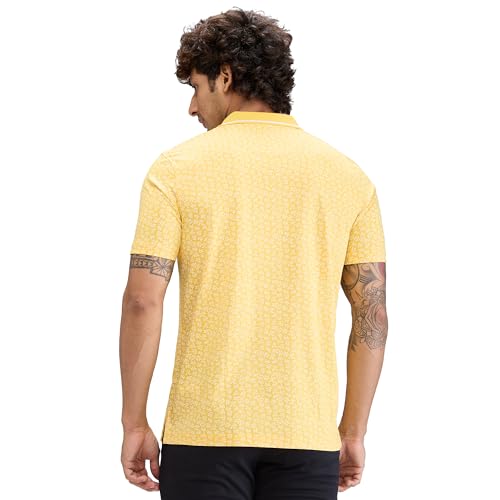 Image of Colorplus Men's Classic Fit Print Pattern Pure Cotton Half Sleeve Polo Neck Casual T-Shirt