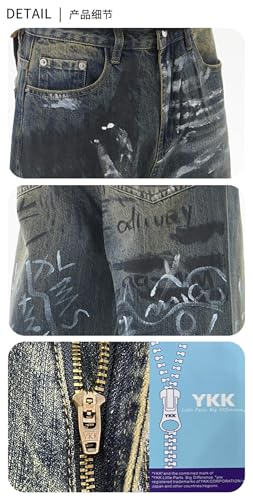 Jeans Pants Trousers Denim Printed Wide Leg Floor Dragging Men's Street Handsome Graffiti Retro Casual Wear4