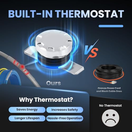 70 FT Heat Tape for Water Pipes Freeze Protection, YeloDeer Self Regulating Heat Trace With Thermostat, Heating Cable for Metal Plastic Pex Pipes Keeps Water Flowing at -40°F 5W/Ft, 120V by YeloDeer - Image 3