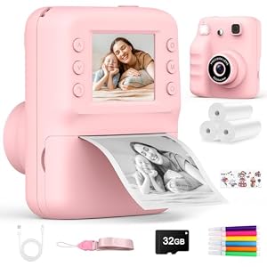 Kids Camera Instant Print, Toys for 3-10 Year Old Girl Gifts 1080P Video & 32GB SD 2.4” Screen Instant Print Camera for Kids Gifts for 3 4 5 6 7 8 9 10 Year Old Girls Birthday Presents Xmas