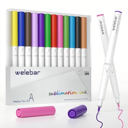 Welebar Paquete de 12 bolígrafos infusibles para Cricut Maker/Maker 3/Explore 3/Air 2/Air, juego de marcadores de tinta de sublimación de punta 1.0 para tazas, camisetas, manualidades de bricolaje