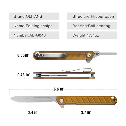 Image of OLITANS G046 Mecha Mini Slim Folding Scalpel with 5pcs #24 and 5pcs #60 PEI Handle with Liner Lock, Utility EDC Pocket Knife with Back Clip(PEI)