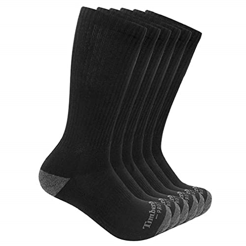 Timberland PRO mens Timberland Pro Men's Performance Crew Length 1/2 Cushion 6-pack Casual Socks, Black, Large US