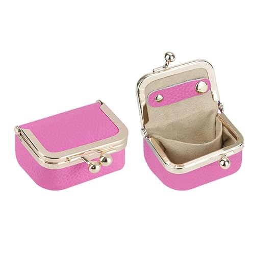 Royal Bagger Genuine Cow Leather Mini Jewelry Box Women's Coin Purse Solid Color Kiss Lock Change Pouch Casual Style Small Storage Bag for Women 1894 (Rose-1)