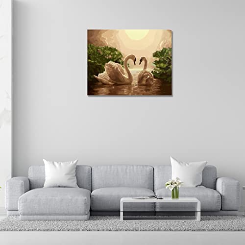 Image of RANGOLI 100% Cotton Stretched Canvas Painting 400 GSM, Framed Two Swans Canvas Abstract Wall Art for Living Room, 3D Paintings for Wall Decor (24 x 36 Inch With Frame)