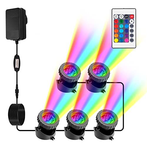 Teichbeleuchtung LED Unterwasser, NATPOW Unterwasserbeleuchtung RGB Unterwasser Teichlicht mit Fernbedienung, IP68 wasserdicht, Farbwechsel Gartenbeleuchtung für Garten, Patio, Baum(5 in 1)