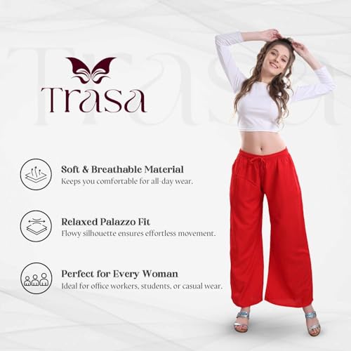 Image of TRASA Women's and Girls Cotton Reyon Regular Fit Palazzo Pants - Available Size - L, XL, 2XL, 3XL