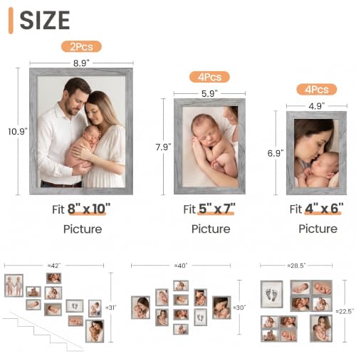 Image of upsimples Picture Frames Set of 10, Including 8x10, 5x7, 4x6 Gray Frame | Multi Picture Frames Collage Wall Decor, Gallery Wall Frame Set, Gift For Christmas, Mothers' day, Wedding, Dorm, Living Room