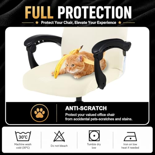 Image of Elastic Computer Chair Cover with Durable Zipper - Protective Removable Washable Universal Office Desk Chair Seat Slip Cover - Stretchy Soft Anti-dust Desk Chair Seat Protector for Dogs, Cats, Pets