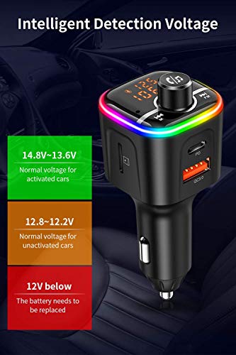 Bluetooth Fm Transmitter For Car, Wireless Bluetooth 5.0 Car Adapter, Wireless Radio Stereo Receiver, Hand-Free Call/ Mp3 Music Player/ 8 Led Colors Backlit/ Usb Port/ Tf Card/ U Disk #TOP5