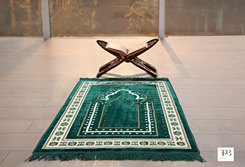 Tb Islamic Prayer Rug Thick Soft Velvet Muslim Mat Unique Arabic Turkish African Embroidered Design Prayer Bead Daily Salah Prayer Meditation Ramadan Eid Gift For Women Men Kids (Green) #TOP6