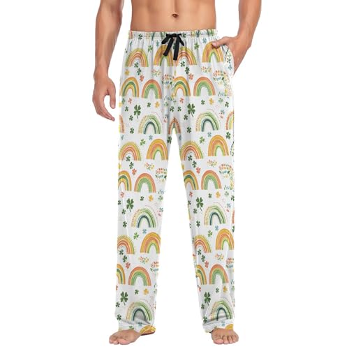 Mens Pajama Pants St Patrick's Day Shamrock Rainbows Soft Lounge Sleep Pj Bottoms with Drawstring Pockets