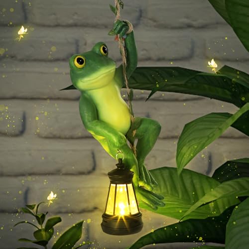 Kathfly Solar Light Hanging Frog Figurine with LED Lantern 7.48