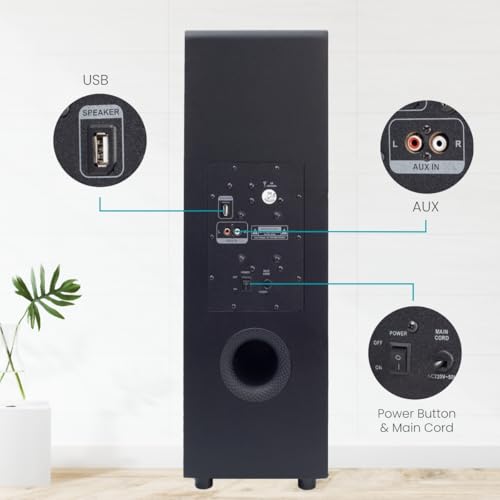 Image of Bluetooth Soundbar with 5.25 inch Subwoofer, 100W, 2.1 Channel System, LED Display, Remote Control, Four EQ Modes, Bluetooth v5.3, AUX, USB - Platinum Black