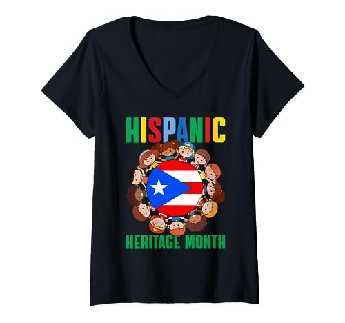Boricua National Hispanic Heritage Month Puerto Rico Flag V-Neck T-Shirt