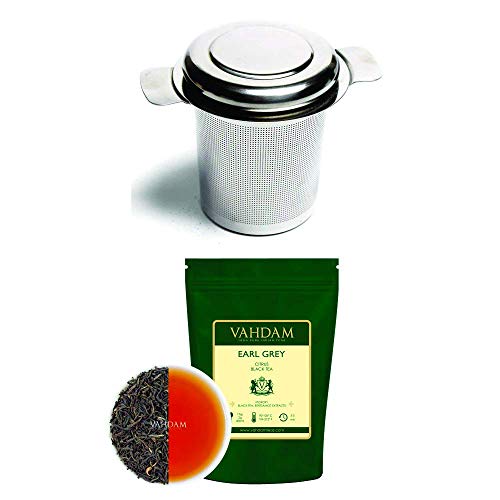 Vahdam, Earl Grey Tea Leaves (16Oz) + Classic Tea Infuser, 100% Natural | Best Tea Strainers For Loose Tea | Natural Source Of Anti-Oxidants | Loose Leaf Tea Infuser | Value Pack #TOP28