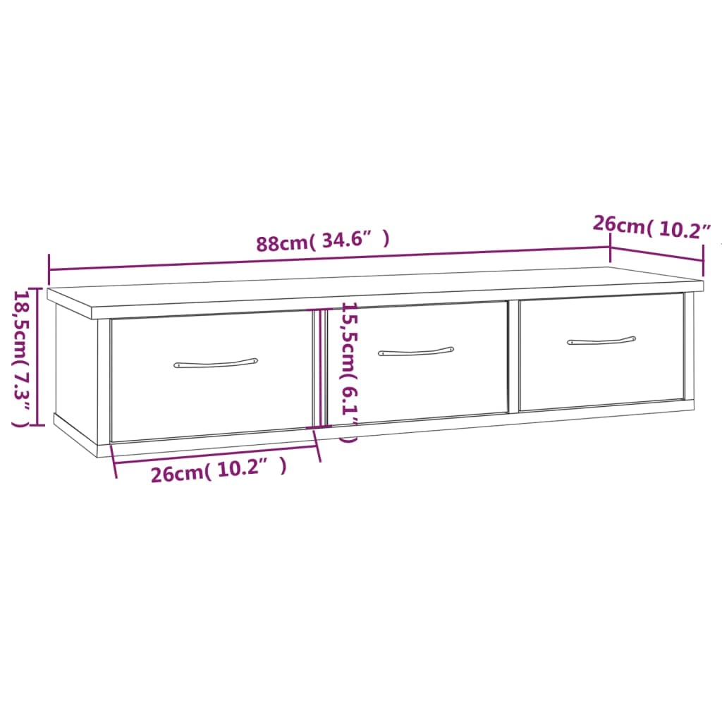 vidaXL Armario de Pared Flotante Colgante Almacenaje Salón Sala de Estar Hogar Muebles Decoración Madera Contrachapada Gris Sonoma 88x26x18,5 cm