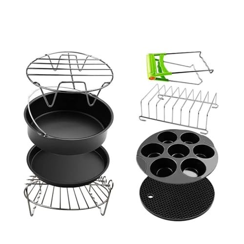 Juego de 8 accesorios para freidora de aire para freidora de aire de 4.8 a 6.3 cuartos de galón, revestimiento antiadherente, para pasteles, pizza, sartén, tostado, herramientas de cocina