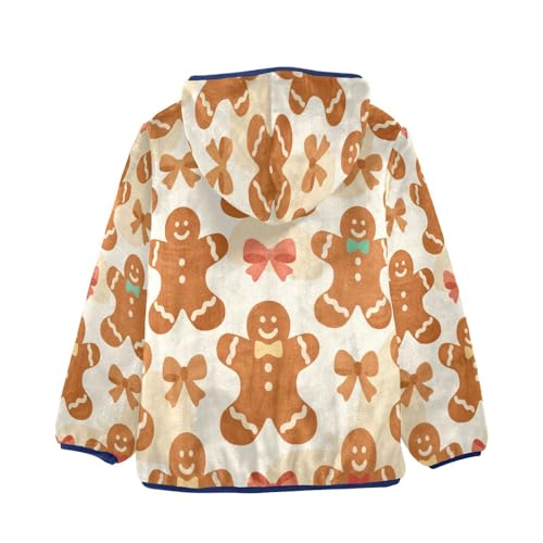 Gingerbread Men with Bows Pattern Toddler Fleece Jacket Girl Boys Hooded Fleece Jacket Coat Warm Outwear Zip-up 3-10T2
