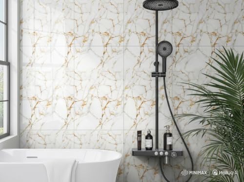 Image of WALLVEAR 2x2 Ft UV Marble Wall Panel Sheet Gold Vein Design, Pack of 16