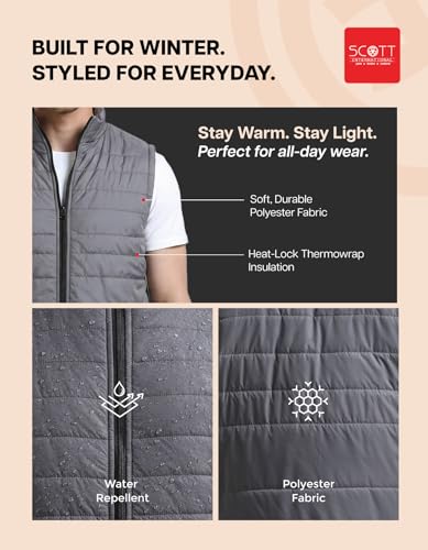 Image of Scott International Winter Puffer Jacket | Sleeveless Water Repellent Quilted Padded | Lightweight Winter Wear | Mens Jacket | Men's Polyester Sleeveless with Pocket | Jackets for Men Stylish