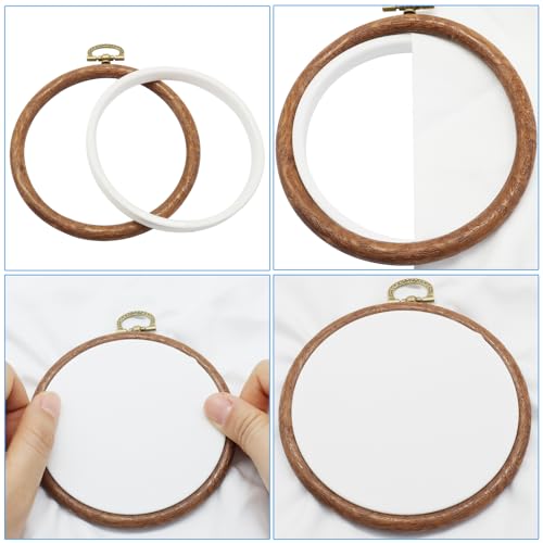 Image of Bonsicoky 15 Pack Round Embroidery Hoops, 4 Inch | Wood Look Decorative, PVC Imitated Wood, Vintage Frames, For Hand Embroidery & Cross Stitch Projects