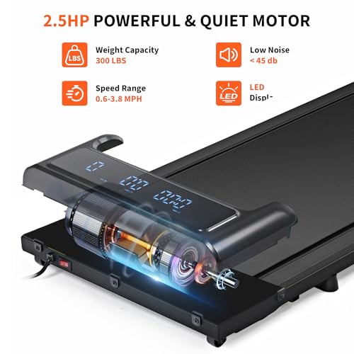 Under Desk Treadmill, Walking Pad 300 lb Capacity, Desk Treadmill for Home Office, 2.5HP Low Noise Walking Treadmill Pad with Remote Control, Portable Treadmill for Home Office (Black)